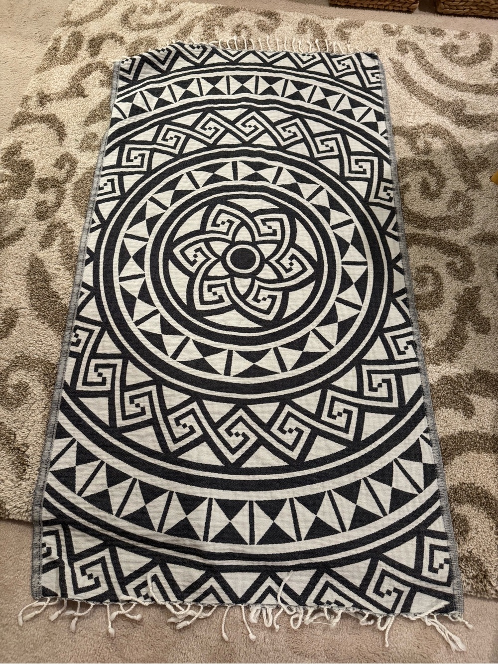 Sandcloud black and White Geometric Fringe Turkish towel